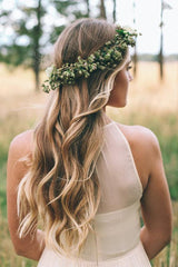 Bohemian A-Line Round Neck Chiffon Beach Wedding Dress