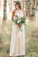 Bohemian A-Line Round Neck Chiffon Beach Wedding Dress