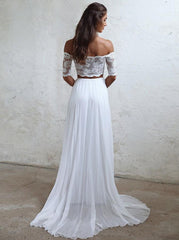 Boho Chiffon Off-Shoulder Two-Piece Beach Wedding Dress
