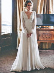 Elegant V-Neck Chiffon Long Sleeve Beach Wedding Dress