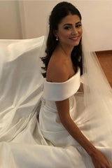 Elegant A-Line Beach Wedding Dress, Off-Shoulder Simple Bridal Dress