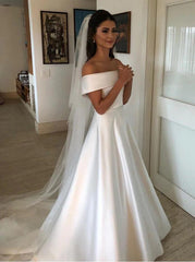 Elegant A-Line Beach Wedding Dress, Off-Shoulder Simple Bridal Dress