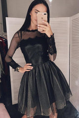 Black Long Sleeve Short Homecoming Dress