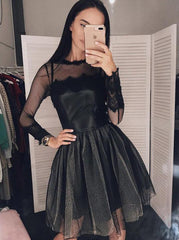Black Long Sleeve Short Homecoming Dress