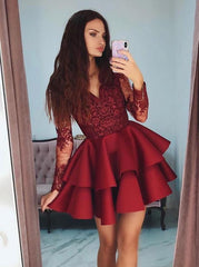 Burgundy Short Homecoming Dress with Sleeves