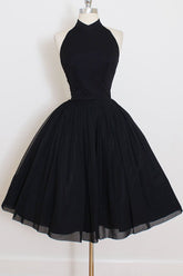 Elegant Black Halter Short Prom Dress
