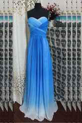 Cut-Out Beaded Back Long Prom Dress with Sweetheart Blue Ombre Design