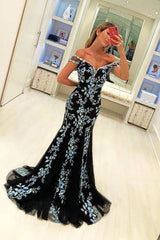 Elegant Black Mermaid Prom Dress with Appliques Formal Party Gown