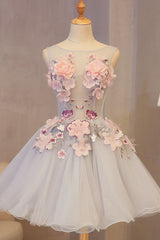 Cute Floral Homecoming Dress, A-Line Round Neck Short Party Dress