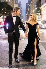 Black Off-Shoulder Mermaid Long Prom Dress with Split