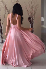 Elegant Sleeveless Round Neck Chiffon Long Pink Prom Dress