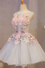 Cute Floral Homecoming Dress, A-Line Round Neck Short Party Dress