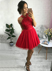 Cute Red Sweet 15 Dress, A-Line Cross Neck Beading Homecoming Dress