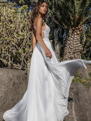Boho V-Neck Chiffon Backless Two-Piece Beach Wedding Dress