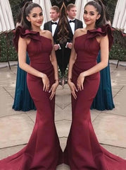 Burgundy Mermaid One-Shoulder Prom Dress with Ruffles