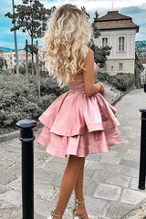 Blush Tiered Skirt Strapless Semi Homecoming Party Dresses