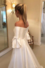 Flare Sleeve Simple Wedding Dress, Princess Off-Shoulder Wedding Dress
