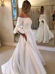Flare Sleeve Simple Wedding Dress, Princess Off-Shoulder Wedding Dress