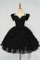 Black Princess Short Prom Dress, Sweet 15 Party Puffy Skirt Homecoming Dress