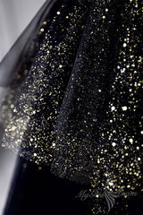Black Sweetheart Tulle Long Prom Dress with Layered Skirt, Black Formal Evening Dress