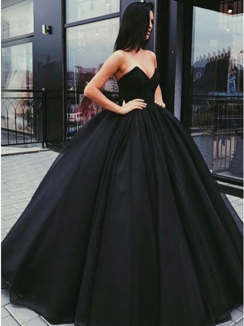 Black Tulle Sweetheart Pleats Prom Dress, Ball Gown Floor-Length