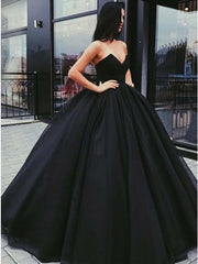 Black Tulle Sweetheart Pleats Prom Dress, Ball Gown Floor-Length