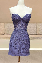 Corset Lace Bodycon Sleeveless Sweetheart Purple Homecoming Dress