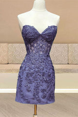 Corset Lace Bodycon Sleeveless Sweetheart Purple Homecoming Dress