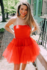 Cute Sweetheart A-Line Red Tulle Sweet 16 Homecoming Dress