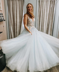 Floral Appliques V-Neck Long Prom and Graduation Dress