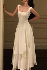 Elegant A-Line Square Neck Ankle-Length Prom Dress, Chiffon Evening Gown