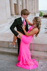 Elegant Hot Pink Mermaid Satin Prom Dress with Slit