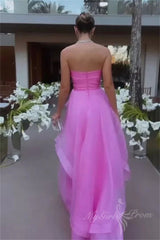 Elegant Pink Strapless A-Line Long Prom Evening Dress