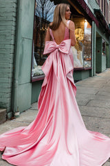 Elegant Sheath Pink Satin Long Prom Dress with Bowknot