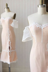 Elegant Sweetheart Off-Shoulder Pink Sheath Knee-Length Prom Dress
