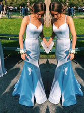 Elegant Light Blue Beaded Mermaid Backless Prom Dress