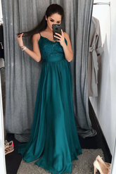 Emerald Green A-Line Spaghetti Straps Long Prom Dress