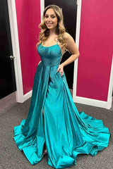 Elegant Lilac Pocket Long Prom Dress with Beading, Slit Evening Gown