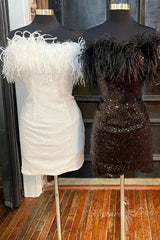 Feathered Strapless Bodycon Short Homecoming Dress