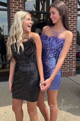 Feathered Strapless Bodycon Short Homecoming Dress