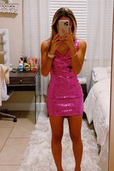 Fuchsia Sequin Bodycon Sparkly Homecoming Dress