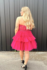 Charm A-Line Lace Appliques Tulle Layered Homecoming Dress, Lavender Short Prom Gown