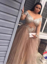 Generous Long Sleeve Plus Size Prom Dress, Plus Size Evening Gown