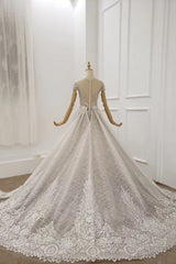 Cap Sleeves Sheer Neckline Beaded Formal Dresses with Detachable Train