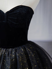 Black Sweetheart Tulle Long Prom Dress with Layered Skirt, Black Formal Evening Dress