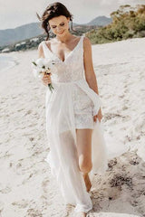 Elegant Sheath Backless Beach Wedding Dress with Overskirt