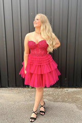 Charm A-Line Lace Appliques Tulle Layered Homecoming Dress, Lavender Short Prom Gown