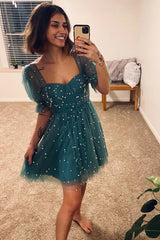 Blush Pink Pearls Corset Short Homecoming Dress, Princess Party Dress