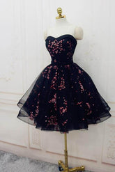 Cute Sweetheart Tulle Strapless Black Homecoming Dress