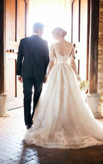 Charming Lace Long Sleeve Tiered Tulle Wedding Dress